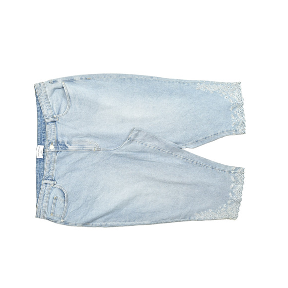 Lane Bryant Plus Size 24 Light Wash Embroidered Hem Denim Bermuda Shorts - Picture 1 of 8